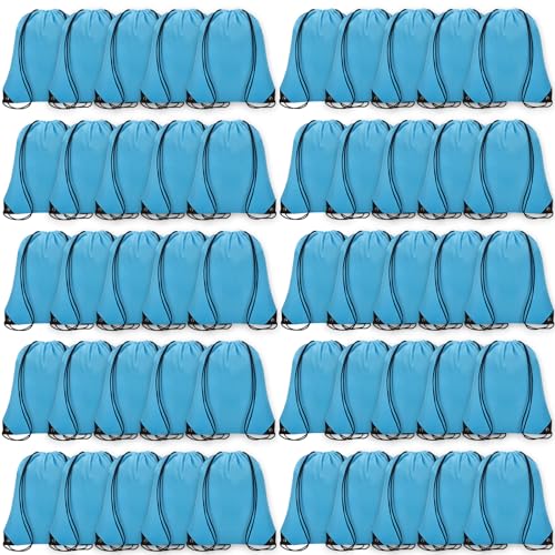 Grneric 50Pcs Drawstring Backpack Bulk Cinch Bag, Drawstring Bags Polyester for Gym Sports Beach Party Trip (Sky Blue) - color: Sky Blue