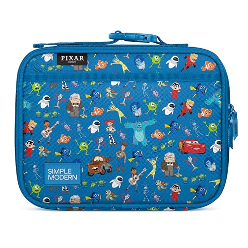 Simple Modern Disney Pixar Kids Lunch Box for School | Reusable Insulated Lunch Bag for Toddler, Girl, and Boy | Exterior & Interior Pockets | Hadley Collection | Pixar Mashup on Blue - color: Disney: Pixar Mashup on Blue