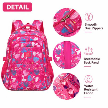 MYGOO Girls School Backpack Euclid Swan Pink Bookbag for Elementary Middle School Ages 5-12, 17 inch Large Capacity 24L Kids Student Travel Bags - color: Euclid Swan Pink