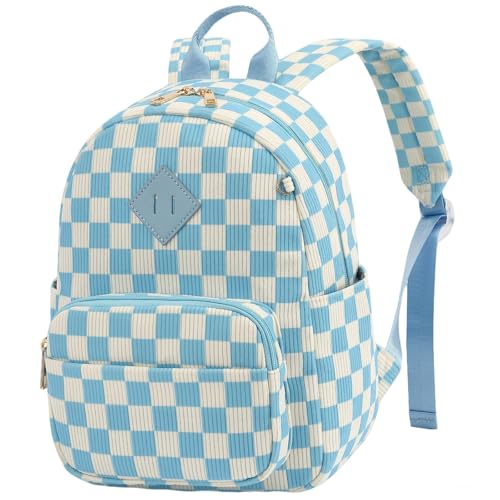 Mini Backpack Purse for Women Girls, Corduroy Cute Small Travel Daypack Stylish & Practical for Casual Daily Use-Checkered Sky Blue - color: Corduroy-checkered Sky Blue