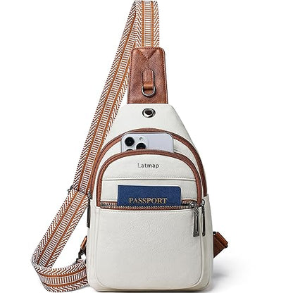 LATMAP 7L Sling Bag For Women Faux Leather Anti Theft Small Casual Daypack Backpack Fanny Pack Crossbody Chest Bags Purse Waterproof Beige Brown - color: Beige Brown