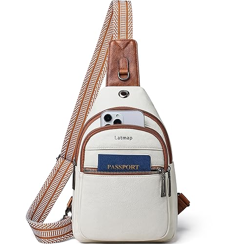 LATMAP 7L Sling Bag For Women Faux Leather Anti Theft Small Casual Daypack Backpack Fanny Pack Crossbody Chest Bags Purse Waterproof Beige Brown - color: Beige Brown