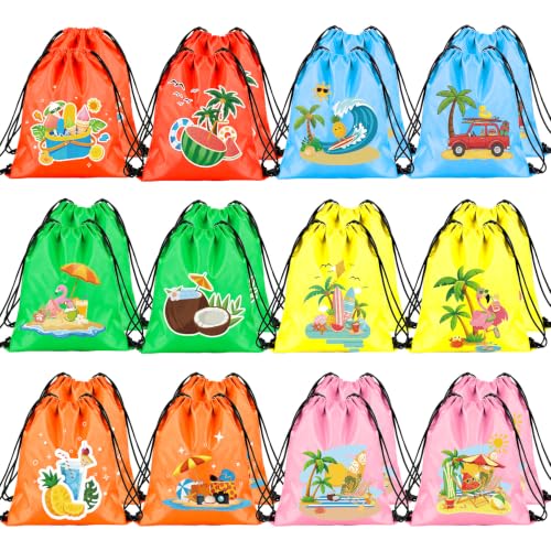 24PCS Hello Summer Drawstring Backpacks – Lightweight Reusable Beach Bag for Hawaiian Travel Vacation Pool & Gym,Cute Summer Party Favor Treat Gift Bag for Girls Boys Kids Birthday Trip Bags - color: Hello Summer Bags-24pcs