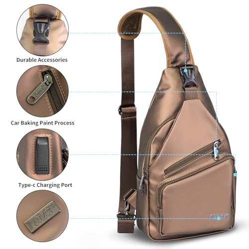 AMJ Crossbody Sling Bag Men Women, Casual Shoulder Backpack, Chest Daypack Satchel for Hiking Travel - color: Leather Brown, size: Large