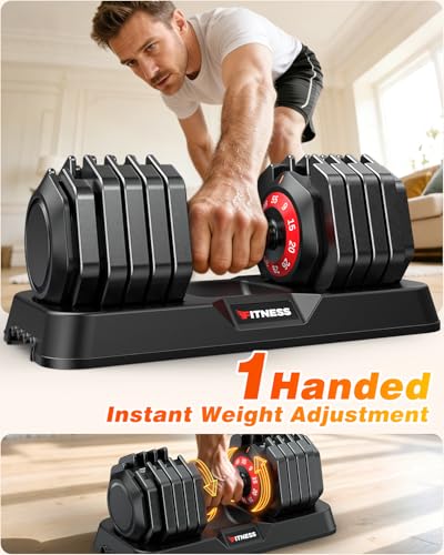 XDDIAS Adjustable Dumbbells Set of 2 for Strength Training, One-Hand Quick Adjust, 25/55/80/90 lbs Options, Anti-Slip Grip Handle, Compact Home Gym Weights for Men Women - color: Plus 10-Level 55LB Pair