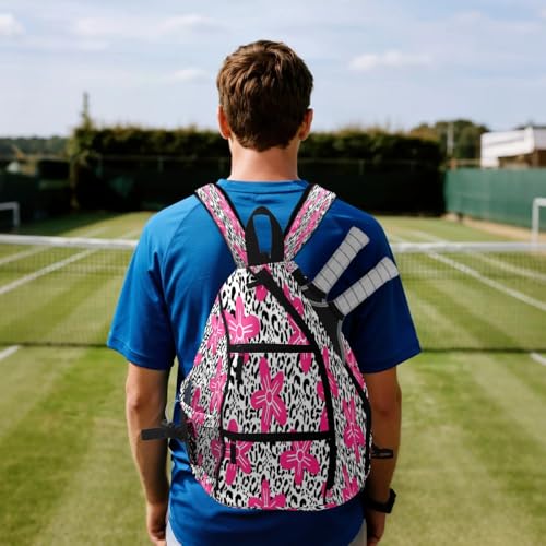 Pickleball Bag for Women & Men – Lightweight Sports Backpack with Paddle Compartments, Dual Carry Modes, Detachable Zippered Strap, Brown Leopard, Great Gift Option for Players - color: Pink
