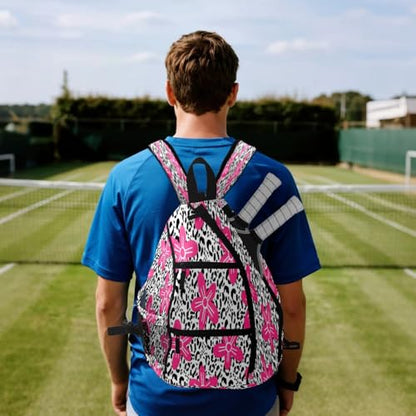 Pickleball Bag for Women & Men – Lightweight Sports Backpack with Paddle Compartments, Dual Carry Modes, Detachable Zippered Strap, Brown Leopard, Great Gift Option for Players - color: Pink
