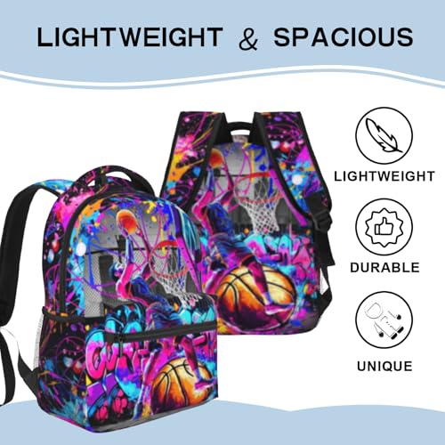 Basketball School Backpack for Boys Sports Ball Backpack for Kids Children Teens Ages 6-18 Elementary Middle School Students Cool Ball Theme Bookbag Travel Back Pack - color: Basketball