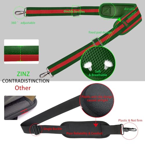 ZINZ 79 inch Shoulder Strap, Extra-thick Fixed Cushion Pad and Dual Clasps Universal Replacement Strap with Metal Swivel Hooks for Laptop Bags, Luggage Bags, Camera, Crossbody(Stripes-GrWGr) - color: Stripes-grwgr