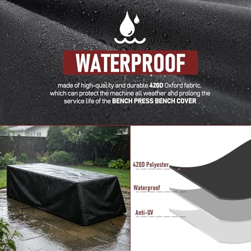 Weight Bench Cover Waterproof Heavy Duty Exercise Workout Bench Cover, Home Gym All-Weather Protective Covers Fit for Sit-up Board Flat Lifting Benches and Fitness Equipment - size: 44'' L x 50'' W x 21'' H