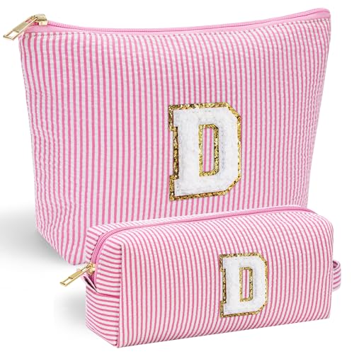 YOOLIFE Personalized Birthday Gifts for Women Teacher, Initial Cute Pink Cosmetic Makeup Bag Pouch Case Travel Toiletry Make Up Bag for Women Friends Female Friendship Girlfriend Wife Gifts Idea D - color: Pink, style: D