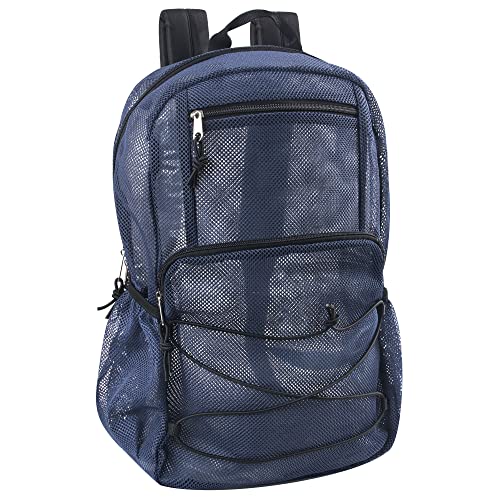 Trail maker Deluxe Mesh Backpack with Bungee Cord & Adjustable Padded Straps, for Swimming, School, Travel (Navy) - color: Navy