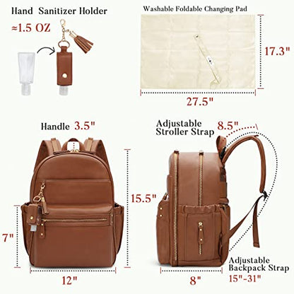 miss fong Diaper Bag, Diaper Bag Backpack, Baby Diaper Bag, Leather Diaper Bag Backpack with Changing Pad & Stroller Strap,Multi-function Large Capacity & Waterproof Travel Backpack, Brown - color: Brown