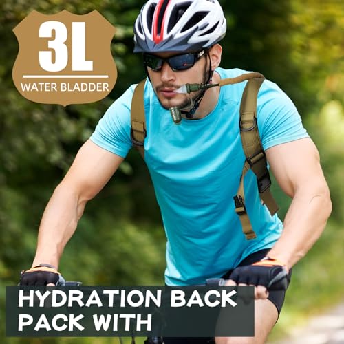 4 Pack Tactical Hydration Backpack with 3L Water Bladder Military Daypack Water Backpack Lightweight Hydration Back Pack for Running Cycling Climbing Hiking for Men Women - style: Khaki