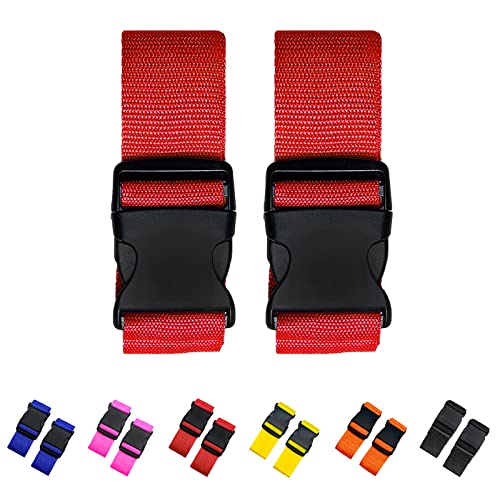 2 Pack Suitcase Straps, Bright Color Adjustable Luggage Belts, TSA Approved (Red) - color: Red