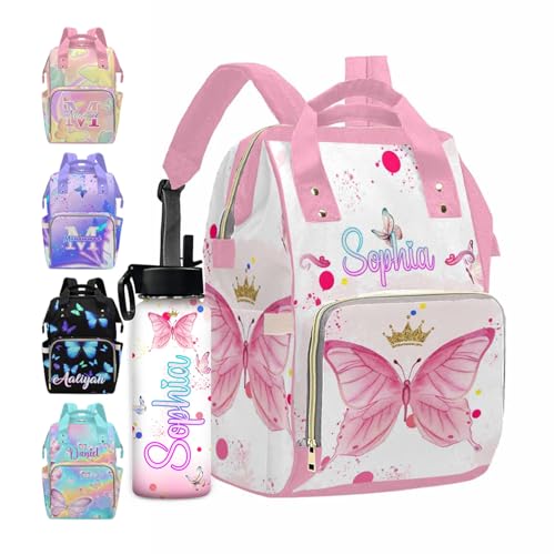 MyPupSocks Customized Butterfly Diaper Bag, Personalized Butterfly Backpack with Name Mummy Nappy Baby Bag Shoulders Casual Daypack Daycare Travel Bag for Boys Girls - color: Color 05
