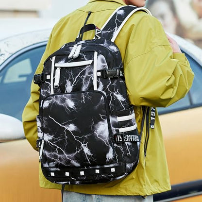 Basketball Player Tatu-m 0 Student Backpack Men's and Women's Laptop Backpack Ultralight Travel Backpack Schoolbag (Black and White1) - color: Black and White1