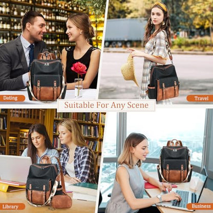 AGLOD Backpack Purse for Women PU Leather Back Packs Designer Ladies Shoulder Bag Fashion Faux Work Travel Handbags - color: Black-brown