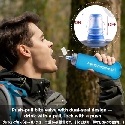 Azarxis TPU Soft Flask Collapsible Water Bottle Running Folding Gel Water Reservoir Handheld for Hydration Pack Hiking Cycling Climbing Jogging Marathon Trail Race - color: #05 White - 500ml - 2-pack
