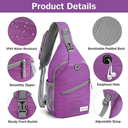 ZOMAKE Sling Bag,Small Crossbody Sling Backpack,Water Resistant Shoulder Daypack for Travel,Anti Thief Chest Bag for Hiking(Purple(Stripe)) - color: Purple(stripe)
