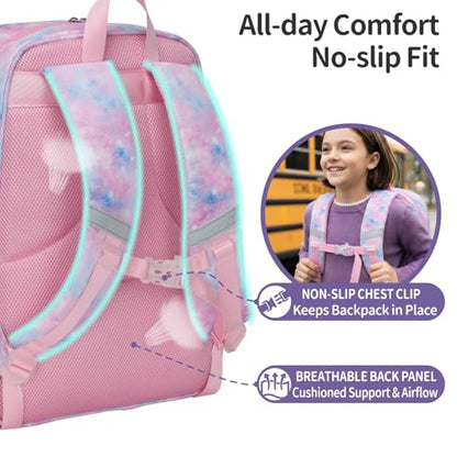 Kids Backpack for Girls - 17 Inch Insulated School Bag Ages 8-10 | Elementary Backpack for Grades 3-5, Fits Binder Laptop, Insulated Pocket, Reflective Strips, S-Curve Straps, Pink Tie Dye - color: Pink Tie-dye