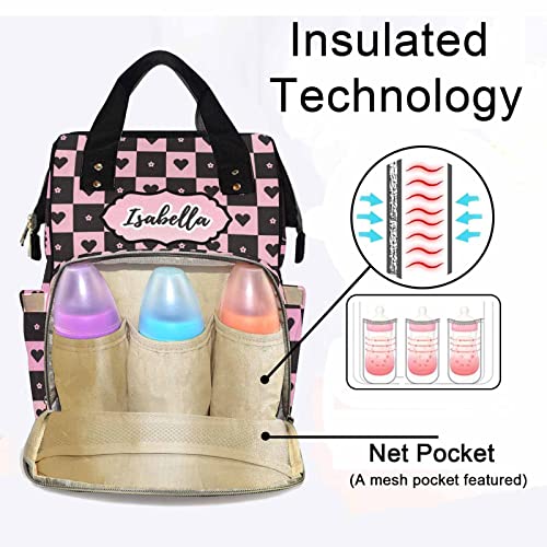 Personalized Diaper Bag for Girls, Custom Name Cute Girl Baby Bags for Mom, Waterproof Nappy Backpack Monogrammed Baby Gifts - color: Heart-girl-black
