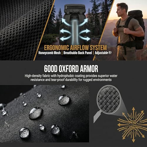 70L Hiking Backpack for Men, Waterproof Lightweight Camping Backpack, Military Rucksack with Molle, 3-Day Assault Pack for Travel, Climbing, Outdoor Sports(Black) - style: Black