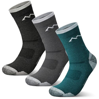 innotree Men's Merino Wool Hiking Socks 3 Pairs, Moisture Wicking Cushioned Breathable Crew Socks for Hiking Walking Trekking - color: Dark Grey, Light Gray, Cyan, size: Medium
