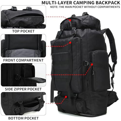 Hiking Backpack for Men 70L/100L Camping Backpack Military Rucksack Molle 3 Days Assault Pack for Climbing - color: 100l-black