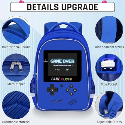 Backpack for School Boys,3pcs Boys Backpack and Lunch Box Set for Elementary Middle School, 17″ Video Game Bookbag for Ages 6-18 Kids Children Teens - color: Game Backpack Set-blue