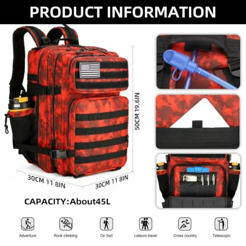 Lovelinks21 45L Tactical Assault Backpack 3 day assault pack with Molle Waterproof backpack Rucksack for Tactical Backpacks (Red water pattern) - color: Red Water Pattern