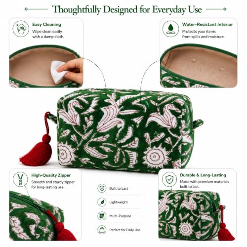 Huar Travel Makeup Bag - Large Capacity Cosmetic Bags for Women - color: Green Lotus