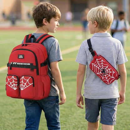 Kids Backpack for Boys - 4Pcs Boys Backpack with Lunch Box Set for Kids Teens Elementary Middle School, 18″ Large Capacity Students Bookbag, Perfect for Travel and School - color: Red-backpack-set