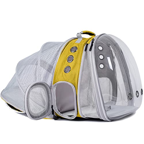 Dual Expandable Cat Backpack Carrier, Fit up to 20 lbs, Expandable Pet Carrier Backpack for Large Fat Cat and Small Puppy - color: Yellow