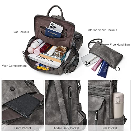 Shrrie Backpack Purse for Women Fashion Leather Backpack Purse Designer Travel Backpack Convertible Shoulder Bag with Wristlet - color: 1-4 Two-toned Deep Gray