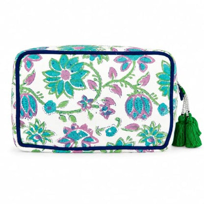 Huar Travel Makeup Bag- Large Capacity Cosmetic Bags for Women - color: White & Green Floral