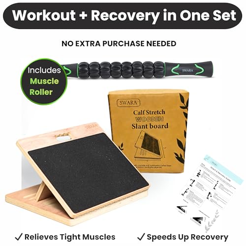 17″ Wide, Premium Portable Wooden Slant Board, Thicker Bottom, Squats & Calf Stretching – Professional Adjustable Calf Stretcher Slant Board, Exercise Guide & Bonus Muscle Roller, Physical Therapy - color: Natural, size: 14x17 Inch