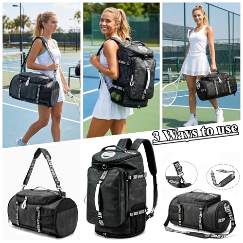 Gym Duffle Bag Backpack with Shoe Compartment,4 ways Travel Backpack for Women and Men,Multi-Functional Weekender bag with Waterproof Layer&Laptop Compartment for Fitness, Travel,Camping - color: Brown
