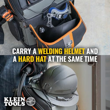 Klein Tools 55665 Ironworker/Welder Backpack, 27 Pockets, Black/Orange