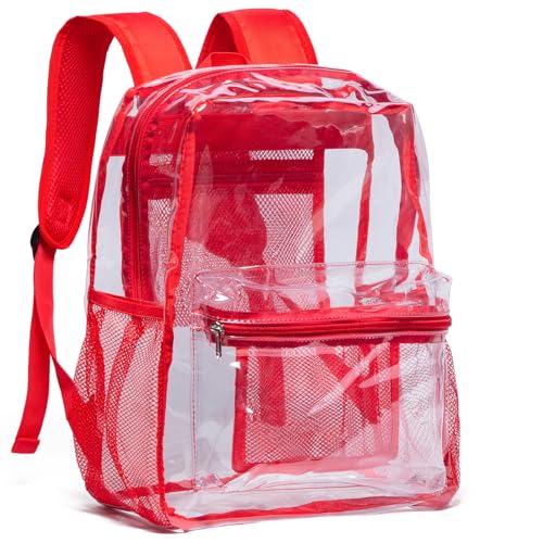 Vorspack Clear Backpack Heavy Duty PVC Transparent Backpack with Reinforced Strap for College Workplace | Heavy Duty - color: Red