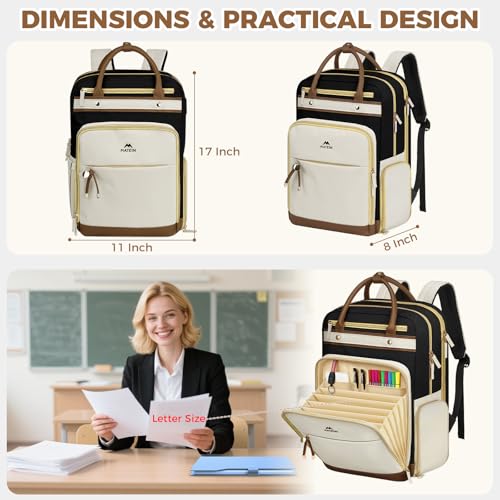 MATEIN Work Backpack with Lunch Compartment Detachable, 15.6 Inch Laptop Backpack with Organized Pocket, College Computer Backpacks Meal Prep Bag Gift for Teachers Nurse Adult Commute Office - color: Black Beige Brown