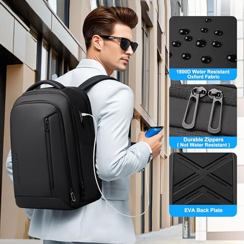 Fenree.geer Business Travel Backpack for Men, Expandable Water Resistant 17 Inch Laptop Backpack with USB Port, Black Computer Backpack for College/Work - size: Expandable