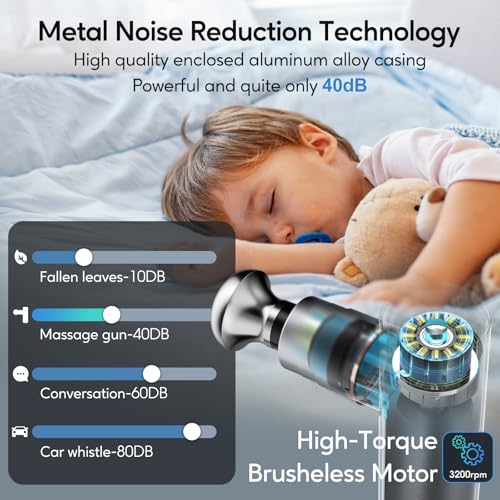 arboleaf Massage Gun Deep Tissue with Metal Head, Full-Metal Electric Portable Hand Held Massager Gun with Case for Back, Body Sore Muscles, Pain Relief, Office, Home, Athletes - color: Lightgray