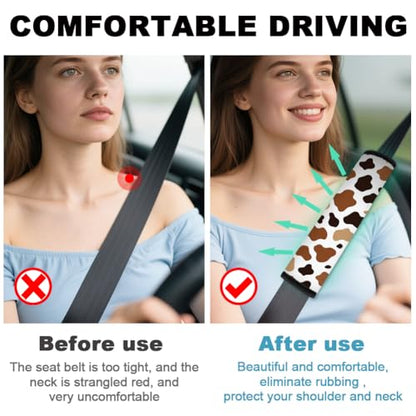2Pcs Soft Auto Seat Belt Cover Pads, Stylish Cow Print Car Seatbelt Shoulder Cushion for Comfortable Driving, Compatible with All Cars' Seatbelt and Backpack Straps 11x2.4inch - color: Cow Print