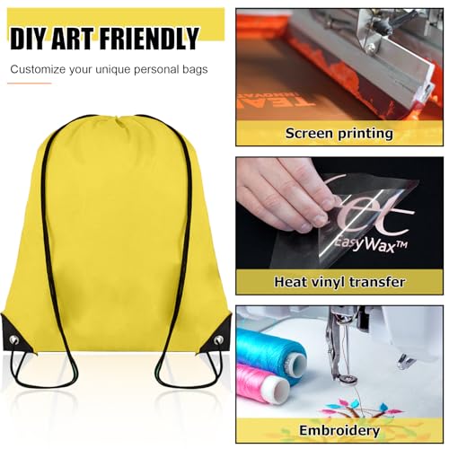 Grneric 100 Pieces Drawstring Backpack Bulk Cinch Sackpack Ployster Drawstring Bags for Gym Party Trip(Yellow) - color: Yellow