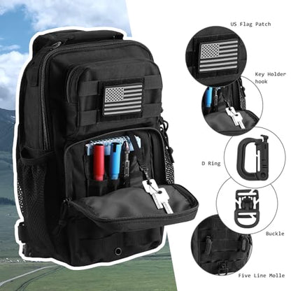 Rover Sling Pack Tactical Shoulder Sling Bag Backpack with Bottle Holder Crossbody Chest Bag, Black with Grey Patch - color: Black With Grey Patch