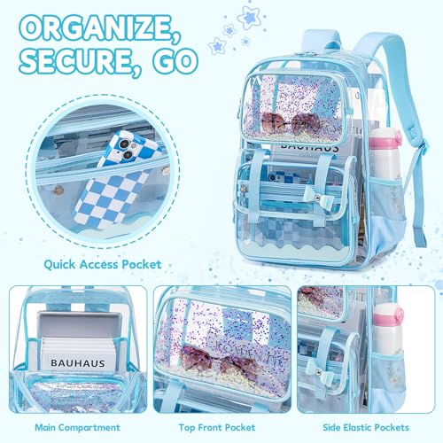 Clear Backpack for Girls,Transparent Backpack See Through Backpacks Stadium Event,Heavy Duty Clear Bookbag for School Blue - color: Healing Blue