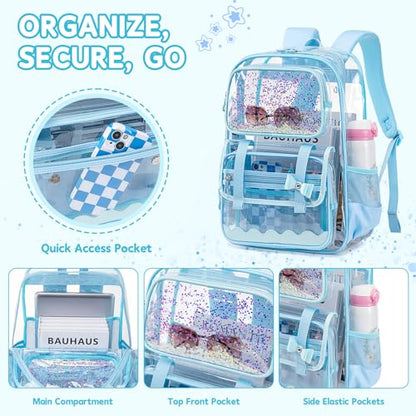 Clear Backpack for Girls,Transparent Backpack See Through Backpacks Stadium Event,Heavy Duty Clear Bookbag for School Blue - color: Healing Blue