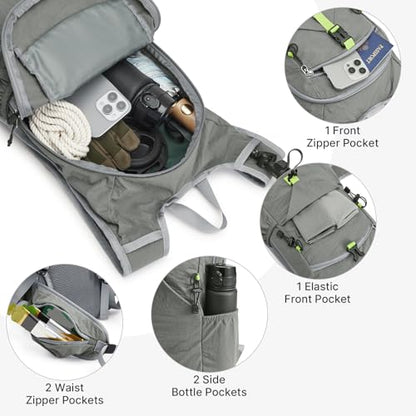G4Free 20L Hiking Backpack with Waist Strap for Women Men, Lightweight Waterproof Daypack for Travel Camping Outdoor, Grey - color: Grey