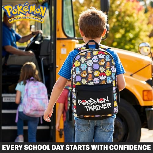 Get Trend Pokemon Kids Backpack for Boys, Anime 18in Book Bag Adjustable Padded Straps Travel School Bag, Gamers Gifts (Black/Multi Pokemon) - color: Black/Multi Pokemon